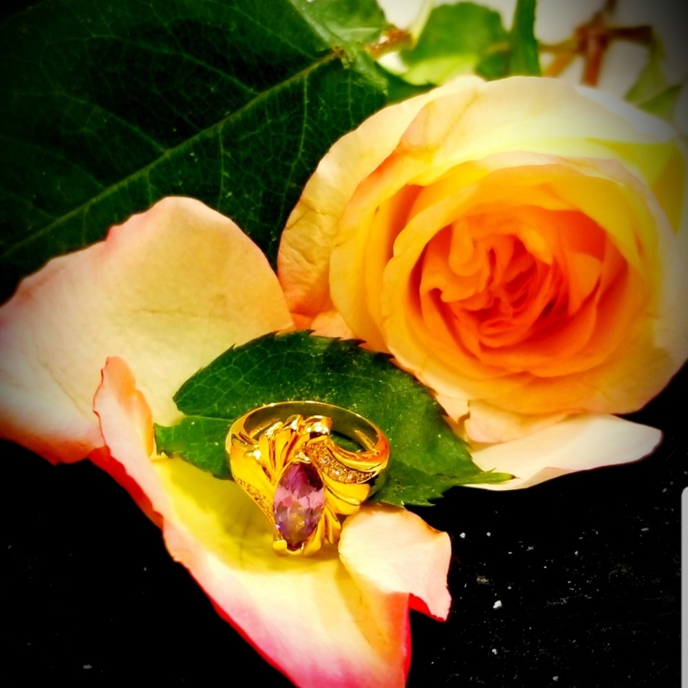 Gold ring with crystals